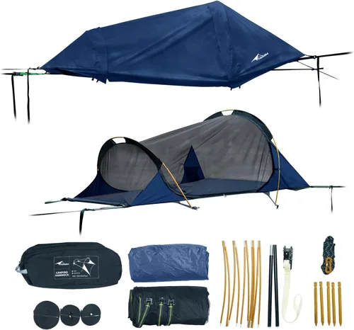 Vista 8 de TriHive - Tienda de campaña plana para acampar con mosquitera y lluvia PU3000, tienda de campaña 2 en 1 para una sola persona para mochileros