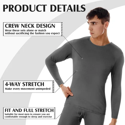 Vista 4 de Patelai 5 Conjuntos de ropa interior térmica para hombre, forro polar, capa base larga para invierno