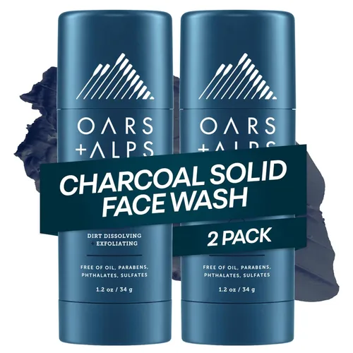 Vista 9 de Oars + Alps Lavado facial con carbón activado, limpiador facial exfoliante que combate puntos negros, tamaño de viaje, vegano y sin gluten, 1.2 onzas