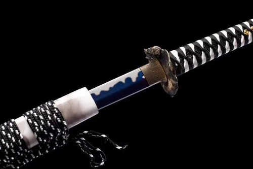 Vista 6 de Espada katana samurái japonesa, acero de alto carbono 1060 tradicional hecha a mano, llama azul espiga completa