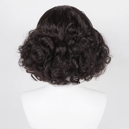 Vista 5 de FALAMKA Peluca corta y rizada estilo Bob, peluca marrón oscuro para mujeres y niñas, disfraz de cosplay