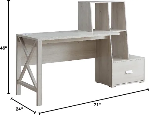 Vista 3 de HOMES: Inside + Out Garvine - Escritorio moderno de madera de 1 cajón de 71 pulgadas con puerto USB, toma de corriente, estantes abiertos