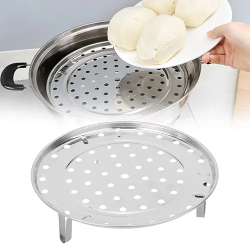 Vista 4 de Steamer Rack, Stainless Steel Steam Holder Tray Shelf Round Steaming Tray Insert Cooking Accessories with Supporting Feet for Steamer Cookware
