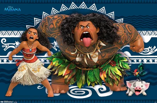 Vista 7 de Disney Moana - Póster de pared de caras de 22.4 pulgadas de largo x 14.7 pulgadas de ancho, versión enmarcada de madera de granero
