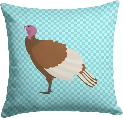 Vista 298 de Caroline's Treasures BB8163PW1414 Beltsville - Almohada decorativa de tela a cuadros pequeños, color blanco, pavo y gallina azul, lavable a máquina