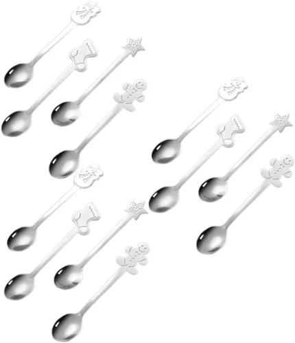 Vista 3 de Cucharas de café navideñas de acero inoxidable, cucharas de té de postre para helado, bebida caliente, 12