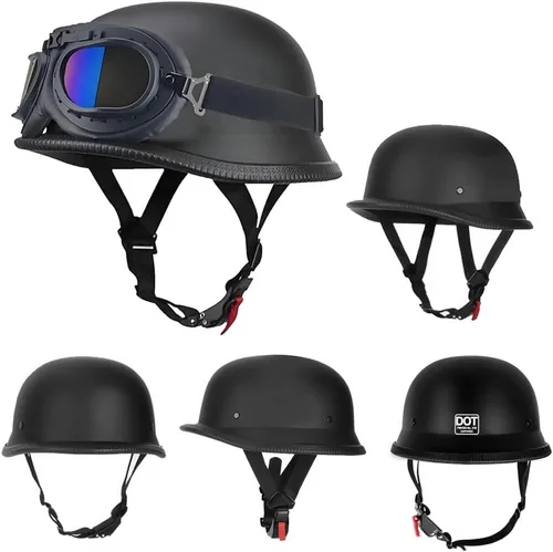 Vista 2 de Casco de motocicleta de estilo alemán, aprobado por DOT, para adultos, hombres y mujeres, casco ligero de media cáscara, para bicicleta de calle