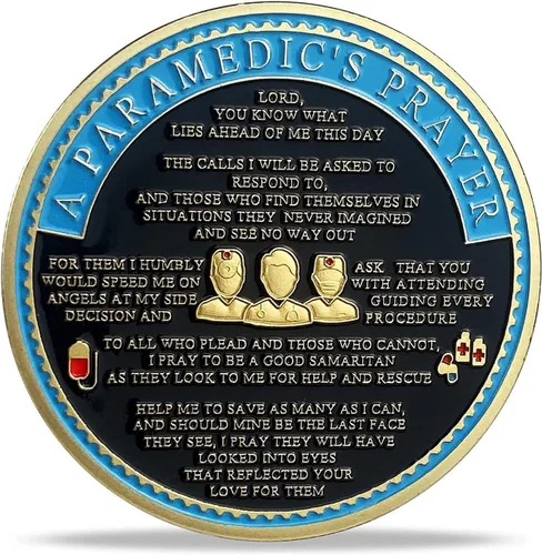 Vista 2 de Moneda de oración de los paramédicos EMT Challenge Coin