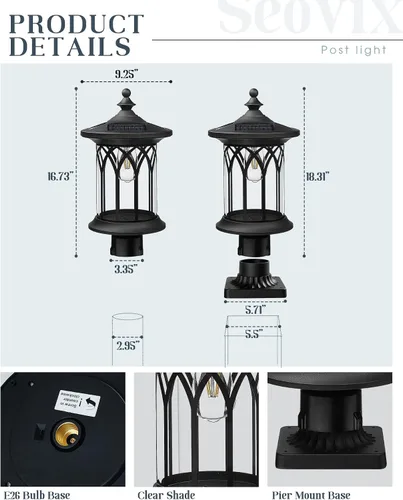 Vista 6 de KL235SPL10-1 - Luces solares impermeables para exteriores, lámpara solar del atardecer al amanecer, lámpara de poste de luz solar para poste E26