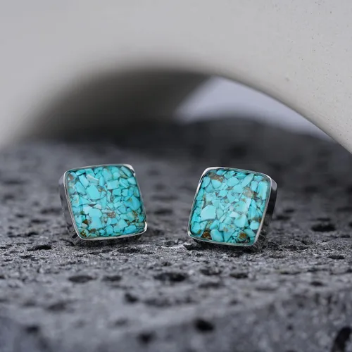 Vista 4 de Lauren-Spencer Aretes cuadrados de piedra preciosa para mujer, delicados aretes de piedra pulida de malaquita y sodalita, hipoalergénicos, aretes