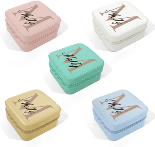 Vista 7 de Joyero personalizado con inicial y nombre, organizador de viaje para dama de honor, regalos de cumpleaños para mujeres (diseño inicial 02)