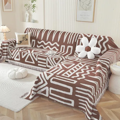 Vista 22 de OstepDecor Funda bohemia para sofá modular de 2 piezas, funda de sofá en forma de L, funda de sofá de felpilla lavable para perros, manta funda