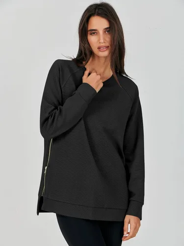 Vista 6 de Caracilia Sudaderas de gran tamaño para mujer, manga larga, cuello redondo, túnica con cremallera lateral, ropa de invierno de moda 2023