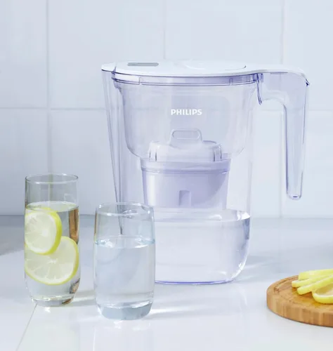 Vista 8 de Jarra de agua con filtro Philips +3 cartuchos de recambio Micro X-Clean, flujo rápido, color blanco, 2,6 litros, temporizador electrónico