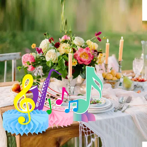Vista 6 de C L cooper life Centros de mesa con temática de nido de abeja musical, decoración de fiesta de cumpleaños musical, 11 piezas de centro de mesa