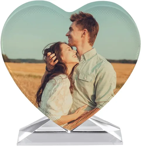 Vista 11 de ITODA Foto de cristal personalizada, marcos de pie personalizados para bodas, cumpleaños, nacimientos y día de San Valentín Forma de manzana