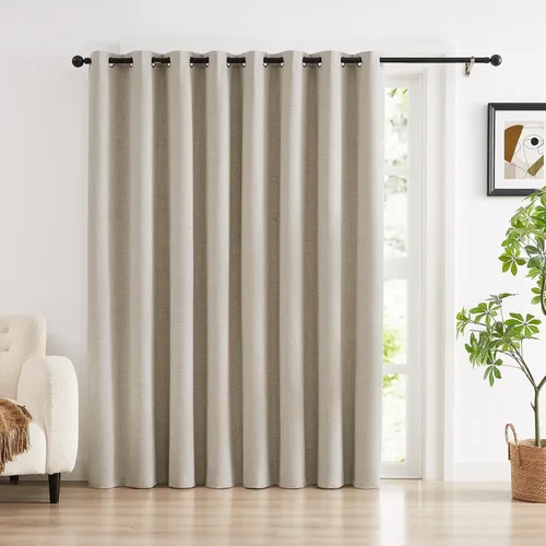 Vista 26 de Anpark Cortinas 100% opacas para dormitorio, cortina opaca de lino estilo granja de 84 pulgadas de largo, juego de 2 paneles, cortinas de ventana