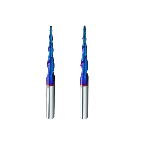 Vista 11 de Nariz esférica Cortador de fresado de extremo de 0.1 grados Fresas de enrutador CNC Herramienta de fresado en espiral con revestimiento nano azul