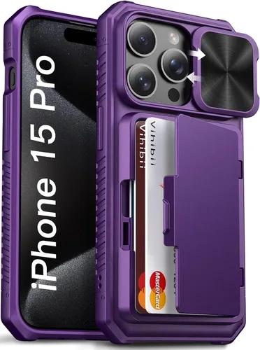 Vista 42 de Vihibii Funda para iPhone 13 Pro Max/iPhone 12 Pro Max con tarjetero (4 tarjetas) [bloqueo RFID] y cubierta de cámara deslizante, protección contra