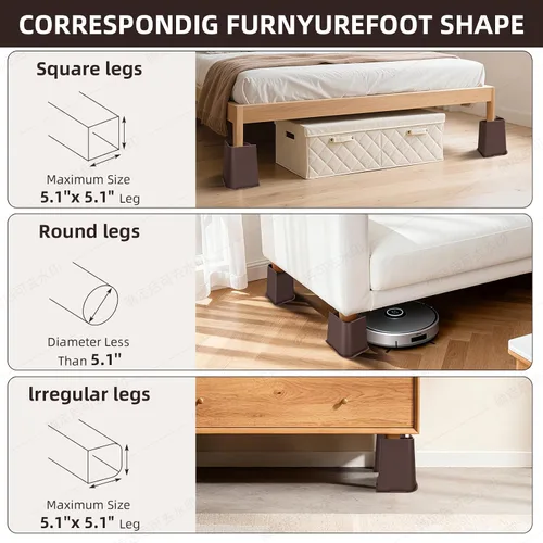 Vista 4 de Elevadores de cama ajustables de 8 pulgadas, soportes de elevación antideslizantes resistentes para camas, sofás, diseño cuadrado duradero