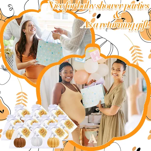 Vista 4 de Treela Juego de 24 velas de calabaza para otoño, baby shower, regalos de fiesta para invitados de calabaza, regalos de agradecimiento a granel