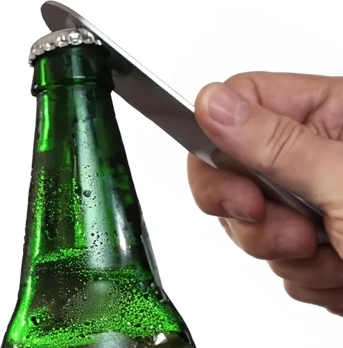 Vista 4 de WineOp - Paquete de 2 abridores de botellas de cerveza de velocidad plana para camareros, cocina, bar, restaurante, uso en fiesta en casa, acero