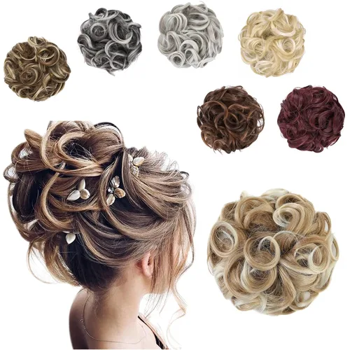 Vista 11 de Elaine Extensión de Coletero Grande y Desordenado, Rizos de Cabello Sintétcio, Coleteros Ondulados Grandes, Trenza Gruesa para Mujeres (#Blanco)