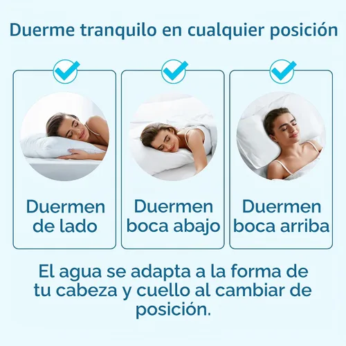Vista 3 de Almohada de agua de fibra Mediflow - Ajustable para el alivio del dolor de cuello, almohada para dormir de lado, espalda y estómago, el inventor