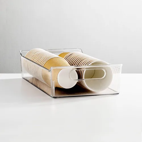 Vista 8 de mDesign Contenedores de almacenamiento de plástico para cocina o despensa con asas, organización en gabinete, refrigerador o congelador, contenedor