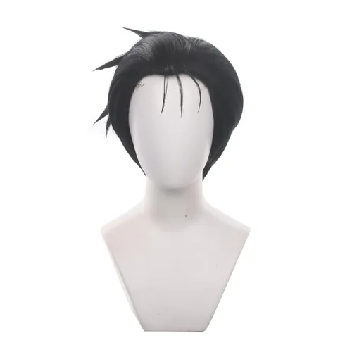 Vista 31 de Peluca de cosplay de pelo corto rizado negro para adultos, pelucas de Halloween para mujeres y hombres