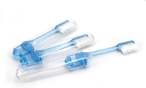 Vista 3 de FRESHMINT Cepillo de dientes de viaje de 2 piezas envuelto individualmente (paquete de 100), cepillo de dientes plegable, fácil de agarrar, cerdas