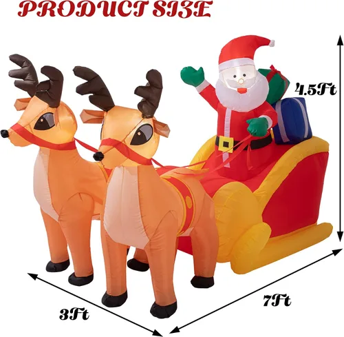 Vista 6 de Sunnyglade - Adorno inflable navideño de Papá Noel de LED de 4.5 x 7 pies para exteriores - Renos que tiran del trineo, adorno navideño de Papá Noel