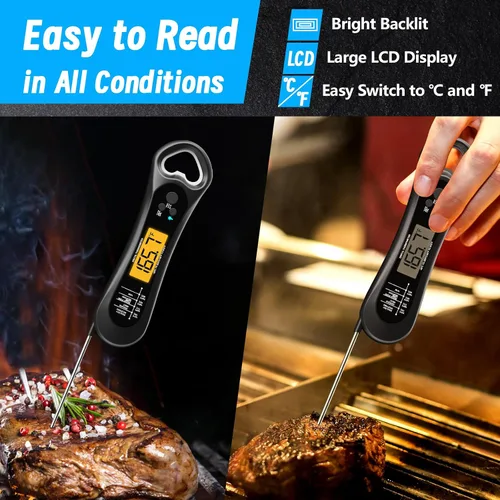 Vista 2 de Termómetro digital de carne, termómetro de carne de lectura instantánea para parrilla y cocina, con abridor de botellas, termómetro de alimentos