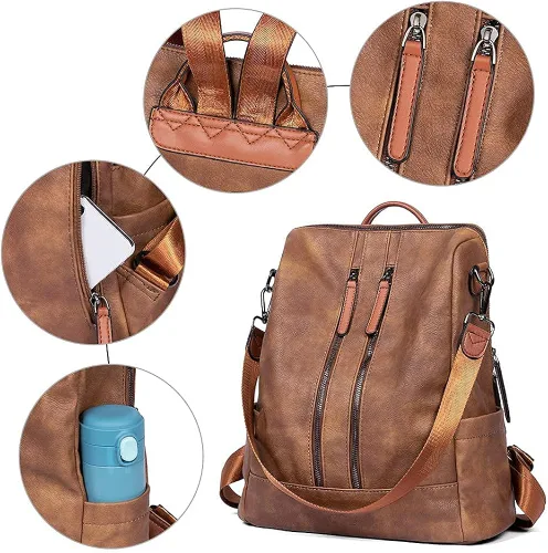Vista 7 de CLUCI Cartera grande de cuero con cremallera alrededor del tarjetero organizador de tarjetas para mujer bolso de mano con mochila para mujer bolso