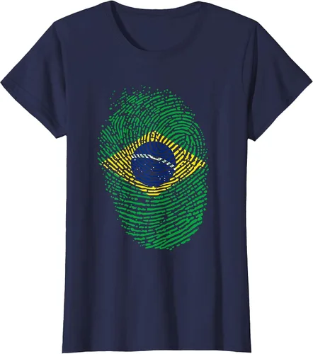 Vista 38 de Camiseta patriótica de la bandera brasileña con huella dactilar Asphalt Grey