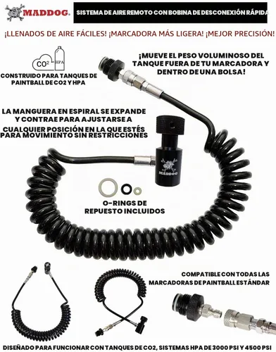Vista 7 de Maddog Bobina remota para tanque de paintball de servicio pesado - Aire comprimido (HPA) / CO2