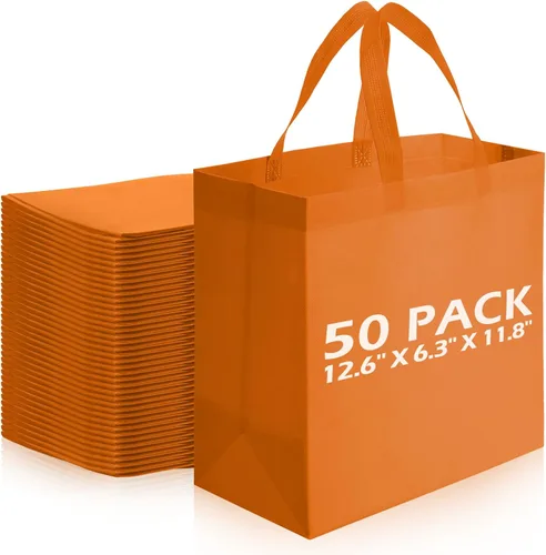 Vista 8 de Reginary 50 bolsas reutilizables a granel, bolsas de compras no tejidas con asas, plegables para boutiques (beige)