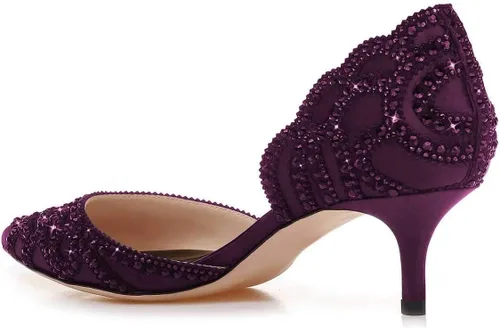 Vista 3 de XYD Zapatos de tacón para mujer, elegante puntera puntiaguda, tacones bajos D'Orsay Kitty, tachuelas de diamantes de imitación, zapatos de satén sin
