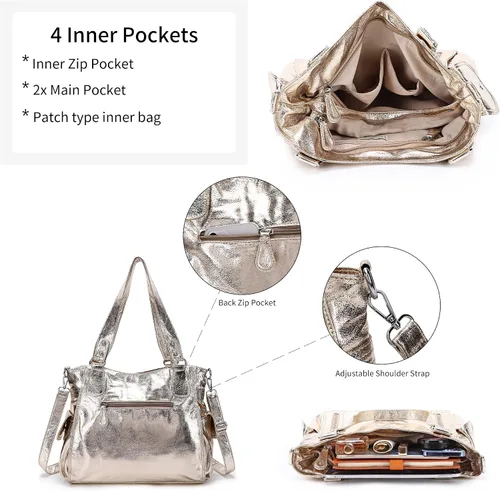 Vista 5 de Angel Kiss Bolsos para mujer con tiras en la parte superior, bolso estilo Hobo, bolsas de hombro espaciosas y casuales, cartera estilo Tote de PU