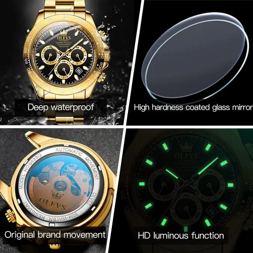 Vista 6 de OLEVS reloj mecánico automático, reloj de cuerda automático de lujo para hombre a prueba de agua, acero inoxidable.