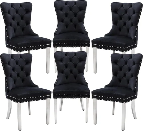 Vista 17 de Juego de 2 sillas de comedor de terciopelo beige, elegantes capitoné
