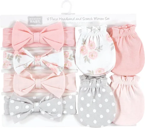 Vista 161 de Hudson Baby Conjunto de diadema de algodón y manoplas para rascar para bebé