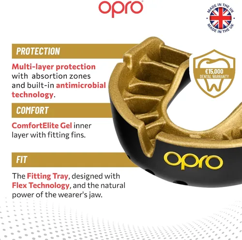 Vista 3 de OPRO Protector bucal Gold Level - Protector bucal moldeable con ajuste cómodo de primera calidad y protección multicapa para boxeo, artes marciales