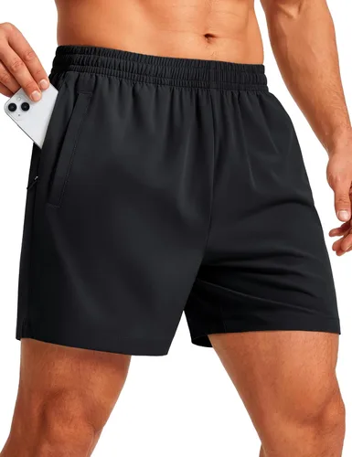 Vista 11 de MAGCOMSEN Pantalones cortos deportivos para hombre, 5 pulgadas, ligeros, para baloncesto, correr, entrenamiento, con bolsillos con cremallera