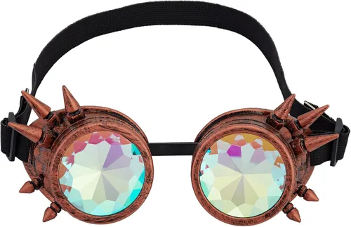 Vista 41 de Gafas caleidoscopio para raves trippy psicodélico steampunk con lentes de cristal de difracción de prisma arcoíris