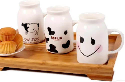 Vista 4 de ZaH Botella de leche de cerámica de 8 onzas para la mañana, tazas para el hogar, oficina, escuela, restaurante, club, fiesta, taza de leche, taza
