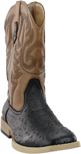 Vista 2 de Botas casuales para hombre ROPER con punta cuadrada y protuberancias estilo avestruz, de media pantorrilla - Marrón, Blanco