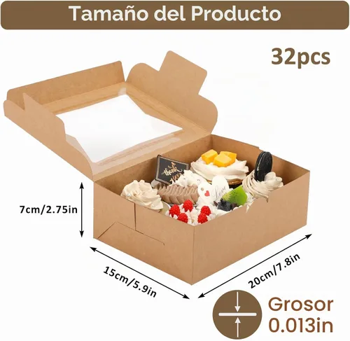 Vista 2 de Moretoes 32 cajas de galletas, cajas de panadería de 8 x 6 x 2.5 pulgadas Marrón-paquete de 32