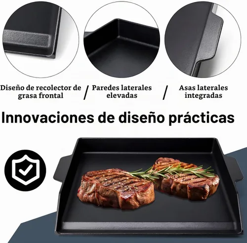 Vista 4 de Criditpid Plancha universal de hierro fundido grande con paredes laterales extra altas para parrillas de gas, carbón, parrilla Blackstone de 20