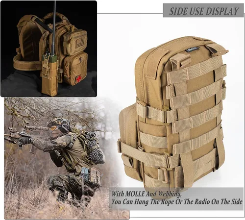 Vista 7 de Paquete de Hidratación Táctica Pequeña MOLLE Transportador de Vejiga de Agua para Exteriores para Chaleco Mochila, Negro, Mochilas Daypack